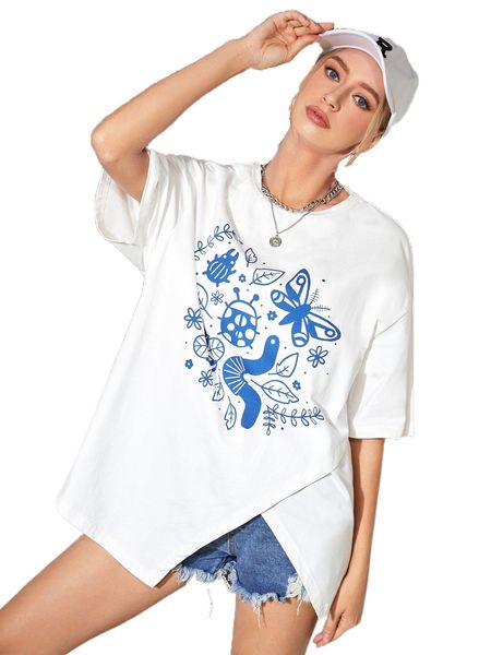 x tkcreates animal print asymmetric hem t-shirt t1ii#, White
x tkcreates animal print asymmetric hem t-shirt t1ii#, White