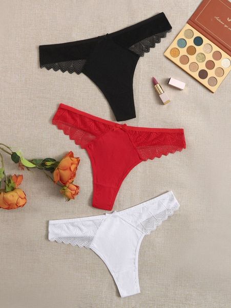 3pack plus contrast lace thong u9yq#, Black;white 
3pack plus contrast lace thong u9yq#, Black;white