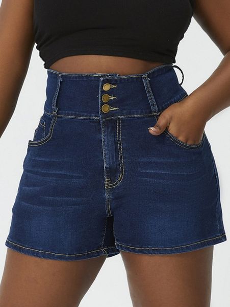 plus button fly denim shorts t8kk#, White;black