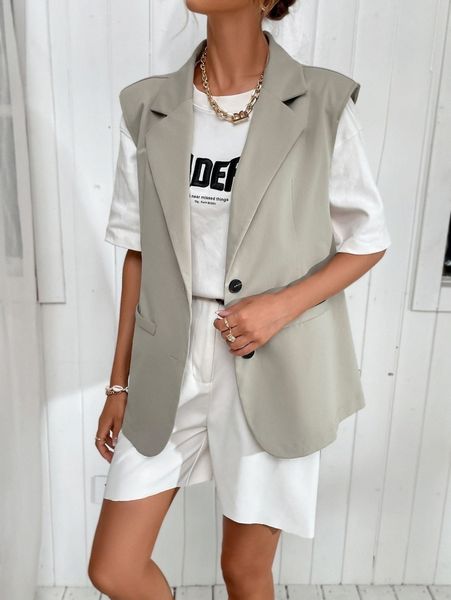 single breasted notched collar blazer vest without tee w87w#, White
single breasted notched collar blazer vest without tee w87w#, White