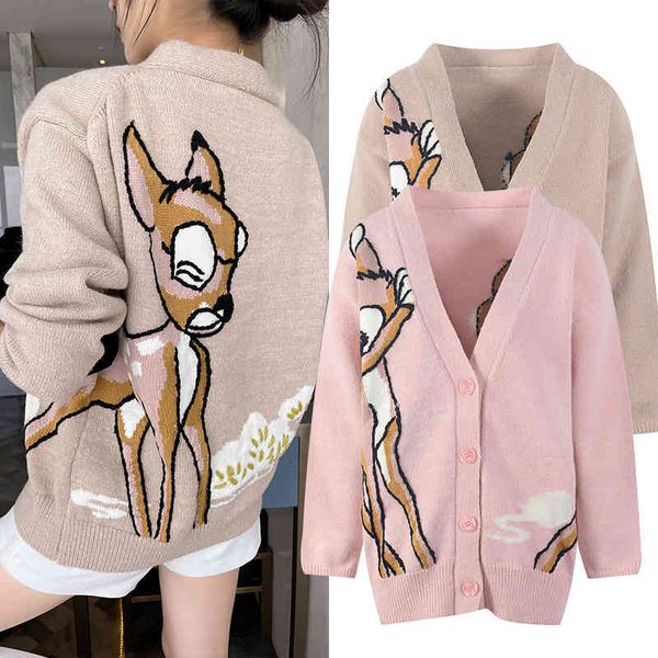 women's knits tees net red same v-neck cartoon deer sweater cardigan women's lazy coat autumn and winter zm6m, White
women's knits tees net red same v-neck cartoon deer sweater cardigan women's lazy coat autumn and winter zm6m, White