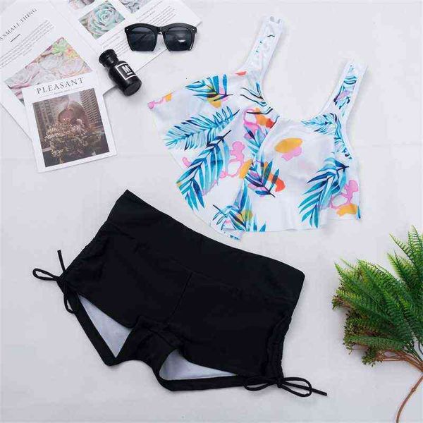 split women's stripe swimsuit high waist bikini boxer pants ruffle, White;black
split women's stripe swimsuit high waist bikini boxer pants ruffle, White;black