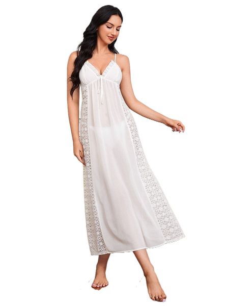 lace panel knot front frill trim mesh cami nightdress without lingerie y9tn#, Black;red
lace panel knot front frill trim mesh cami nightdress without lingerie y9tn#, Black;red