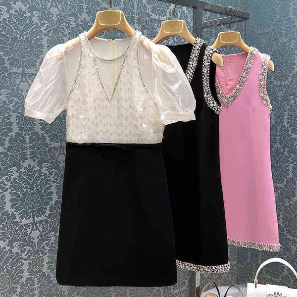 short sleeved dress with beads sequins bubble sleeves bowknot middle skirt celebrity new summer style, Black
short sleeved dress with beads sequins bubble sleeves bowknot middle skirt celebrity new summer style, Black