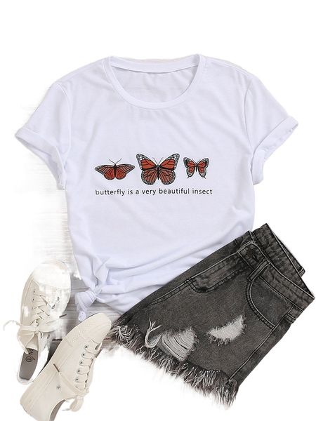 butterfly & slogan graphic tee 65xo#, White
butterfly & slogan graphic tee 65xo#, White
