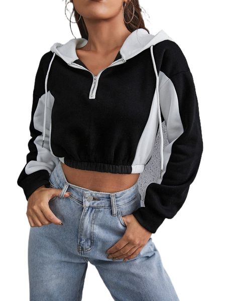 color block half zipper drop shoulder drawstring thermal crop hoodie f04p#, Black
color block half zipper drop shoulder drawstring thermal crop hoodie f04p#, Black