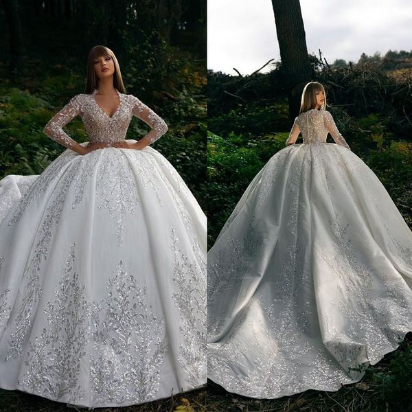 luxurious arabic sequins wedding dresses ball gown detachable train full sleeve lace sweetheart bridal dress custom made, White
luxurious arabic sequins wedding dresses ball gown detachable train full sleeve lace sweetheart bridal dress custom made, White