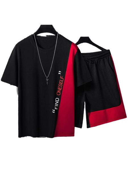 men colorblock letter graphic tee with drawstring waist shorts without necklace m9vx#, Gray
men colorblock letter graphic tee with drawstring waist shorts without necklace m9vx#, Gray