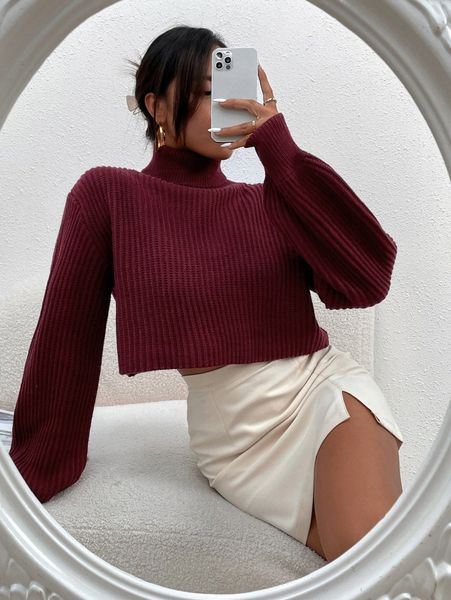 turtleneck ribbed knit drop shoulder sweater h6xq#, White;black 
turtleneck ribbed knit drop shoulder sweater h6xq#, White;black