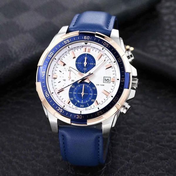 iced out watch men's sports quartz 539 watch waterproof world time limited edition leather efr oak collection, Slivery;brown