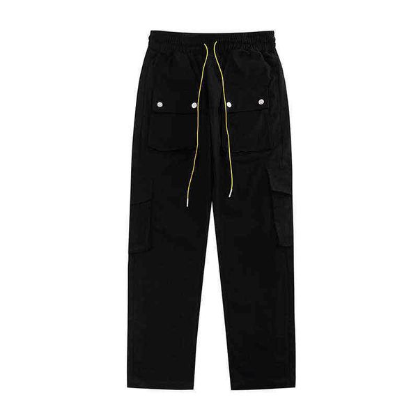 of correct version rhude basic multi pocket hem button pants style men's and women's straight overalls, Black
of correct version rhude basic multi pocket hem button pants style men's and women's straight overalls, Black