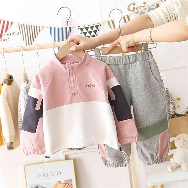 girls clothes patchwork children's clothes for girls sweatshirt pants outfits for girls casual style children's sports suit 210412, White