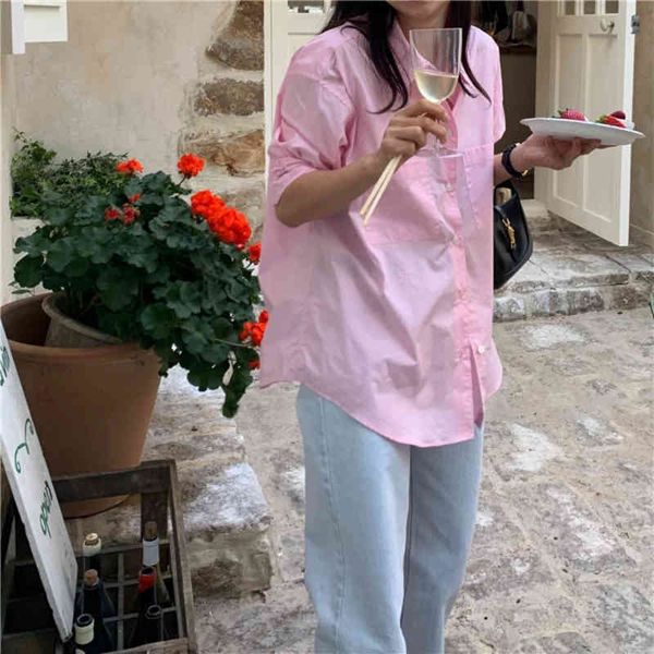 women's knits tees spring south korea dongdamen loose casual lapel pink shirt long sleeve cardigan women py01, White
women's knits tees spring south korea dongdamen loose casual lapel pink shirt long sleeve cardigan women py01, White