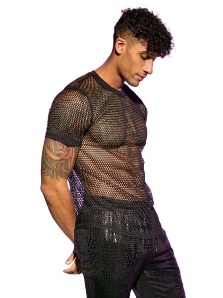 men solid fishnet tee o8fk#, White;black 
men solid fishnet tee o8fk#, White;black