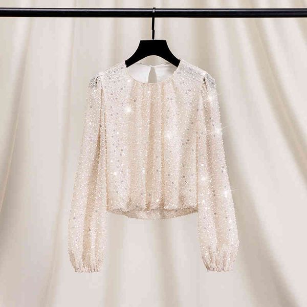 women's knits tees high sense shiny womanly temperament french style small fragrance celebrity wind heavy industry nail bead flake sequ, White
women's knits tees high sense shiny womanly temperament french style small fragrance celebrity wind heavy industry nail bead flake sequ, White