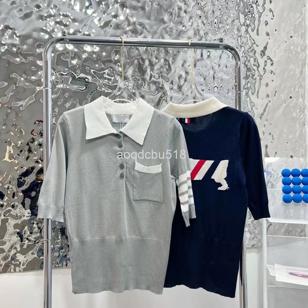 women's knits & tees 22 spring and summer tb four bar lapel contrast back cartoon dog jacquard ice silk knitting short sleeved women�, White
women's knits & tees 22 spring and summer tb four bar lapel contrast back cartoon dog jacquard ice silk knitting short sleeved women�, White