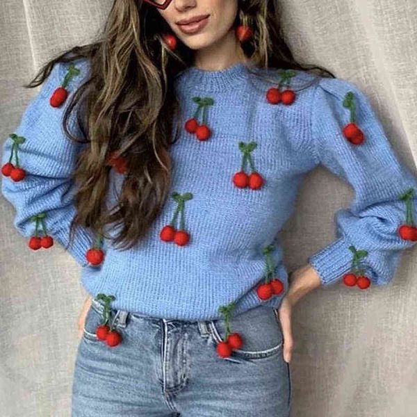 hand-made cherry sweater women vintage crochet blue pullovers autumn winter streetwear casual oversized sweater l220714, White;black
hand-made cherry sweater women vintage crochet blue pullovers autumn winter streetwear casual oversized sweater l220714, White;black