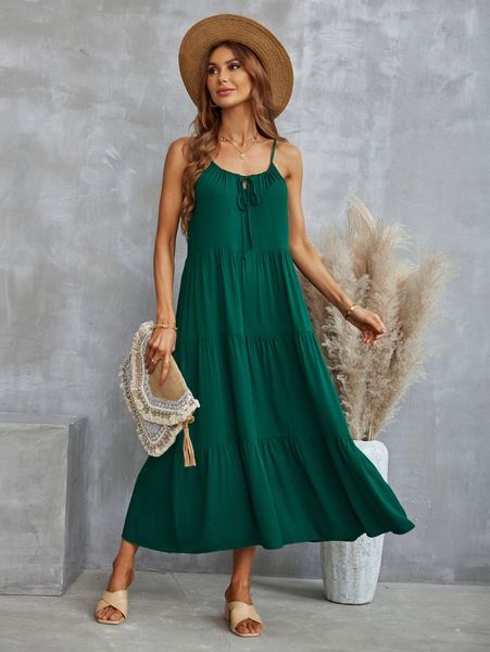 solid knot front ruffle hem cami dress u7vu#, Black;gray
solid knot front ruffle hem cami dress u7vu#, Black;gray