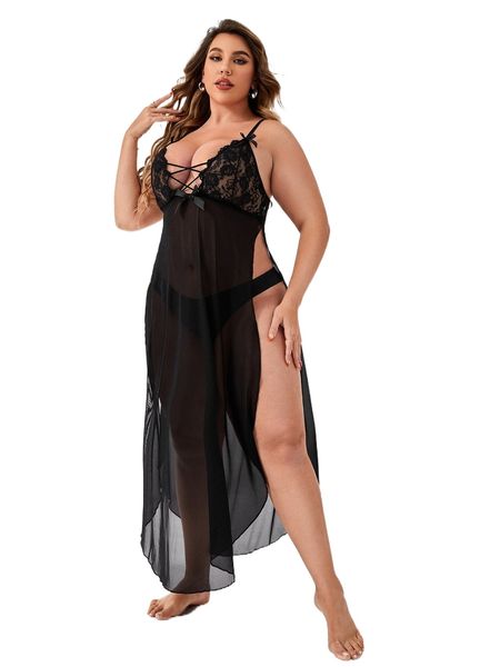 plus mesh contrast lace crisscross bow slit side slips without liner 49ms#, Black;white
plus mesh contrast lace crisscross bow slit side slips without liner 49ms#, Black;white