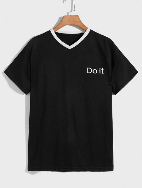 men slogan graphic v-neck tee h537#, White;black 
men slogan graphic v-neck tee h537#, White;black