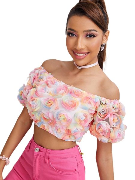 zipper back floral appliques off shoulder blouse e3sw#, White 
zipper back floral appliques off shoulder blouse e3sw#, White