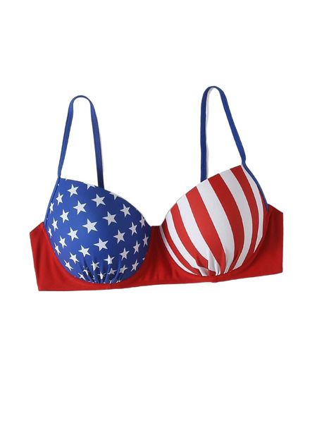 plus american flag print push up bikini a06j#, Black