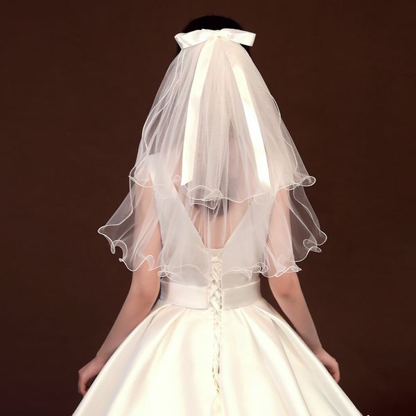 white bridal veils unique wedding hair accessories bowknot ribbon short tulle cut edge veils, Black
white bridal veils unique wedding hair accessories bowknot ribbon short tulle cut edge veils, Black