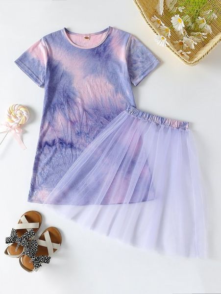 girls tie dye tee & sheer mesh skirt she, White
girls tie dye tee & sheer mesh skirt she, White