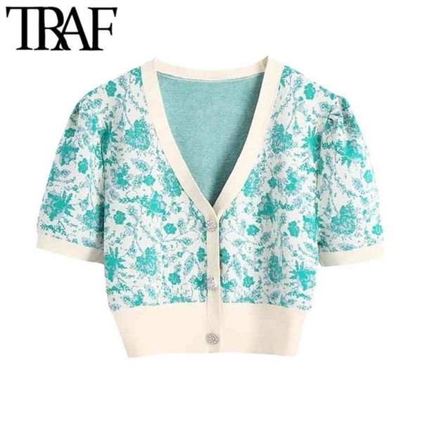 women fashion jacquard cropped knit cardigan sweater vintage v neck puff sleeve female outerwear chic 210507, White
women fashion jacquard cropped knit cardigan sweater vintage v neck puff sleeve female outerwear chic 210507, White