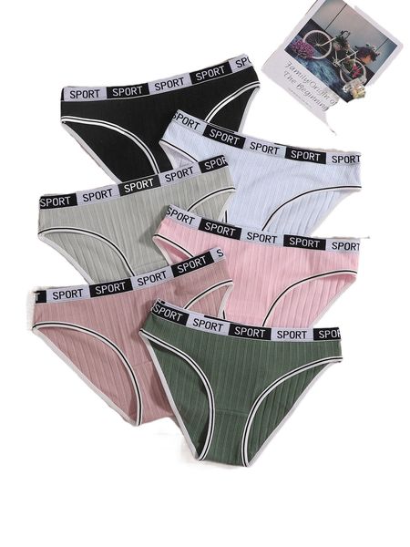 6pack letter tape panty set 855d#, Black;red