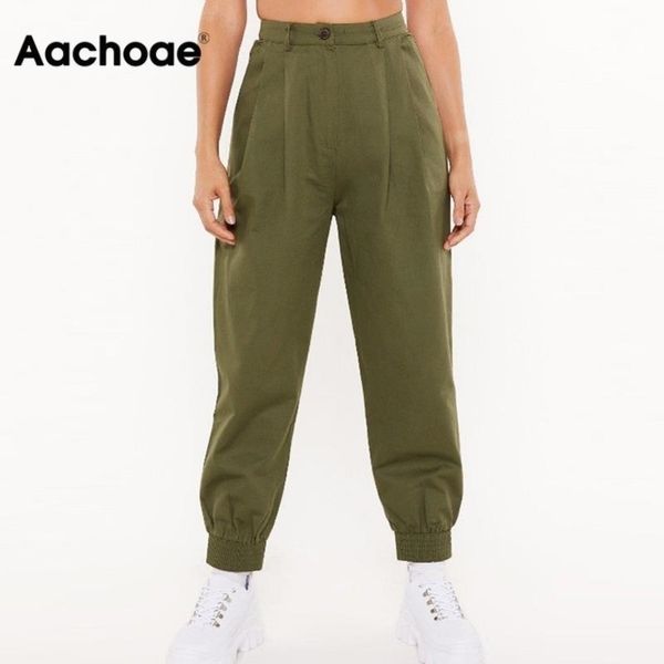 fashion women streetwear cargo pants high waist solid pleated pants trousers ladies loose pockets joggers sweatpants y200418, Black;white