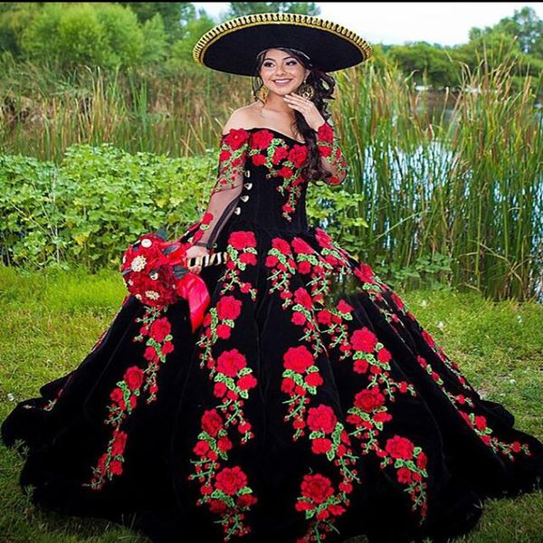 princess black quinceanera dresses 2022 mexican style off shoulders rose flower prom dress long sleeve ball gown sweet 15 party xv vestidos, Blue;red
princess black quinceanera dresses 2022 mexican style off shoulders rose flower prom dress long sleeve ball gown sweet 15 party xv vestidos, Blue;red