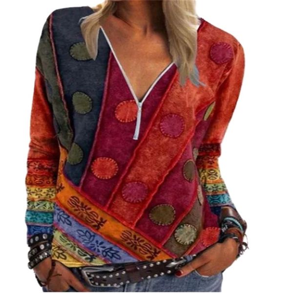 womens tshirt spring and summer fashion vintage printed zipper vneck long sleeve tshirt casual plus size soft 220526, White
womens tshirt spring and summer fashion vintage printed zipper vneck long sleeve tshirt casual plus size soft 220526, White
