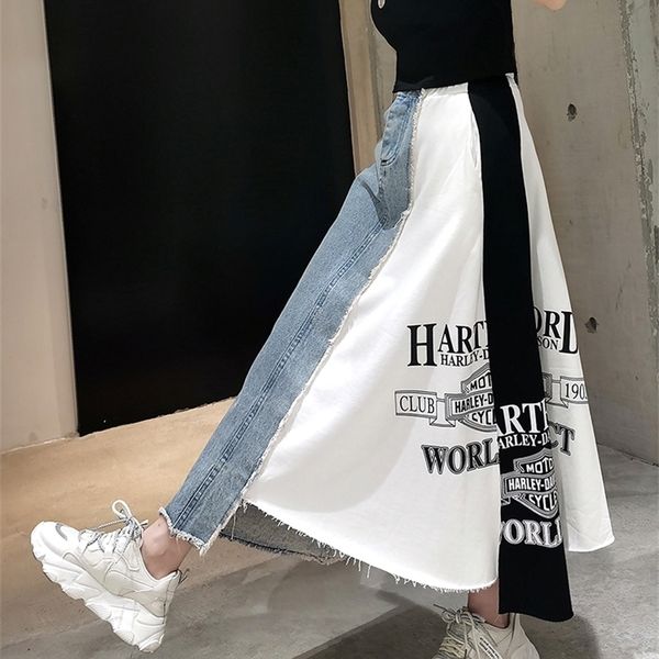 european station letter printing spell denim skirt women loose a type mid-length female temperament casual irregular 220322, Black
european station letter printing spell denim skirt women loose a type mid-length female temperament casual irregular 220322, Black