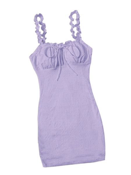 frill trim strap knot front ruched bust eyelet dress i0wq#, Black;gray
frill trim strap knot front ruched bust eyelet dress i0wq#, Black;gray