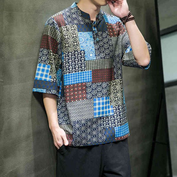 2022 new men's linen t-shirt tide brand fashion stand collar ethnic style floral short sleeve t-shirt men, Black;brown
2022 new men's linen t-shirt tide brand fashion stand collar ethnic style floral short sleeve t-shirt men, Black;brown