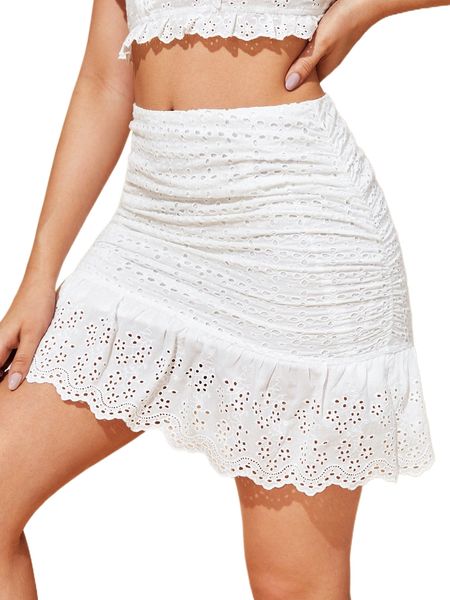 ruffle hem ruched schiffy skirt 55hs#, Black