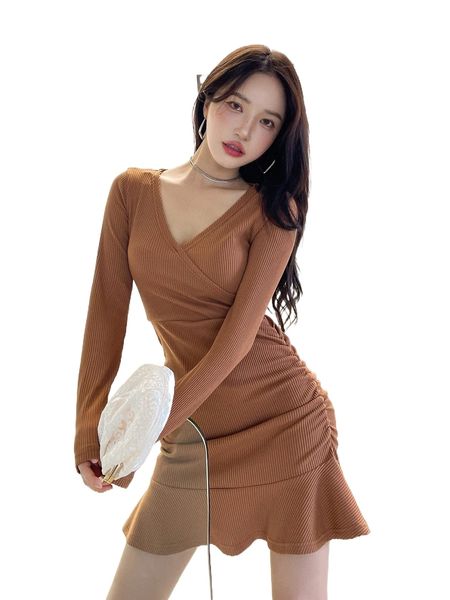 dazy solid wrap ruched ruffle hem dress x4ge#, Black;gray