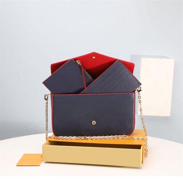 classic fashion women shoulder leather threepiece crossbody bag chain bags with box clutches purse 220722
classic fashion women shoulder leather threepiece crossbody bag chain bags with box clutches purse 220722