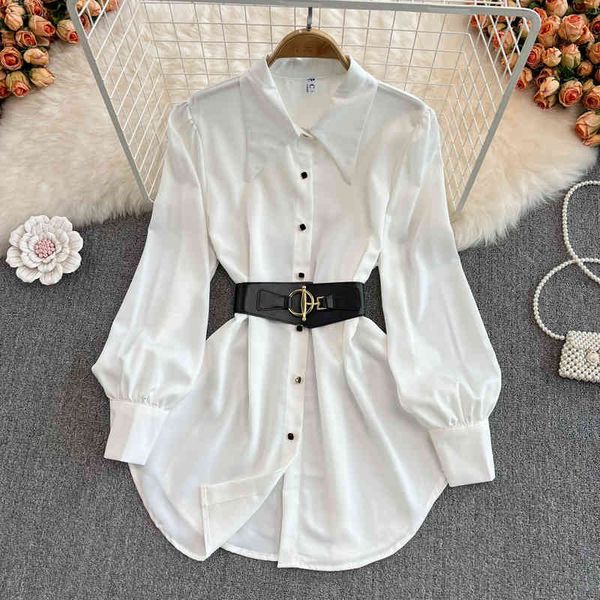 women's blouses shirts korean style in spring polo collar closes waist to show thin wrinkles medium length cardigan shirt skirt foreign, White
women's blouses shirts korean style in spring polo collar closes waist to show thin wrinkles medium length cardigan shirt skirt foreign, White