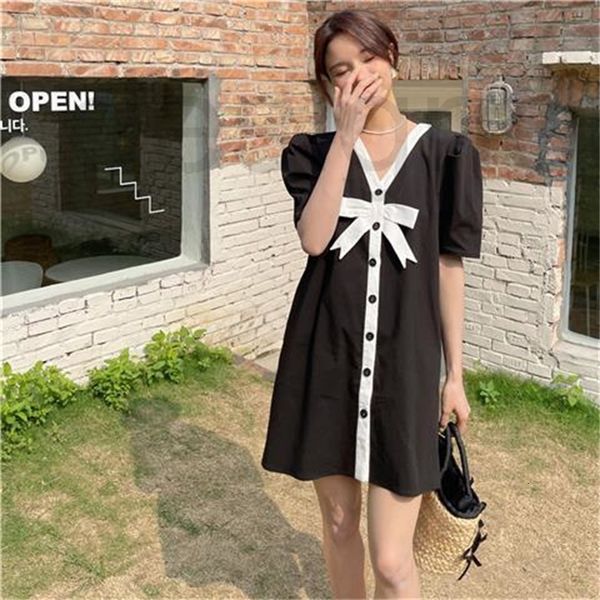 casual dresses designer 2021 korean chic summer style retro french bow single breasted a-line skirt loose medium length dress women lhfu, Black;gray
casual dresses designer 2021 korean chic summer style retro french bow single breasted a-line skirt loose medium length dress women lhfu, Black;gray