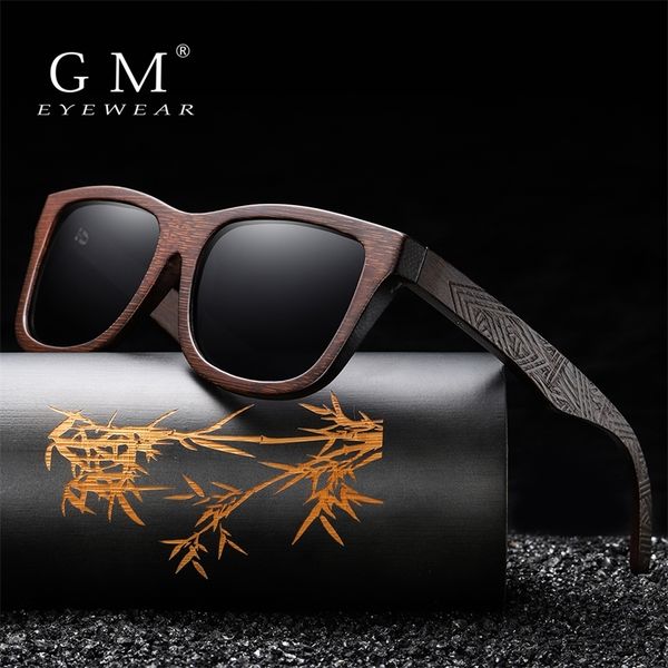 

gm natural bamboo wooden sunglasses handmade polarized mirror coating lenses eyewear with gift box 220407, White;black