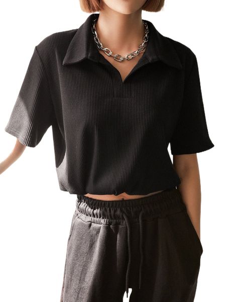 dazy ribbed knit drawstring hem crop tee w09s#, White 
dazy ribbed knit drawstring hem crop tee w09s#, White