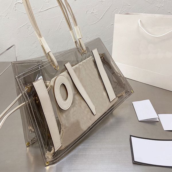 women jelly tote shopping bag transparent handbags pvc leather handle interior detachable canvas pocket shoulder bags large capacity pocket
women jelly tote shopping bag transparent handbags pvc leather handle interior detachable canvas pocket shoulder bags large capacity pocket