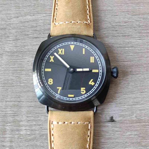 man watch 47mm movement manual winding 6497 mechanical sterile dial black pvd coated leather men watches p13, Slivery;brown
man watch 47mm movement manual winding 6497 mechanical sterile dial black pvd coated leather men watches p13, Slivery;brown