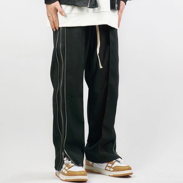hip hop side long zipper straight loose mens casual trousers elastic waist retro wide leg loose track pants, Black
hip hop side long zipper straight loose mens casual trousers elastic waist retro wide leg loose track pants, Black