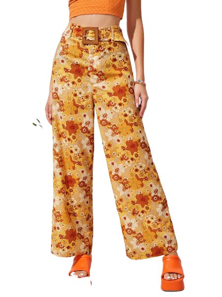 allover floral print belted wide leg pants x0z3#, Black;white
allover floral print belted wide leg pants x0z3#, Black;white