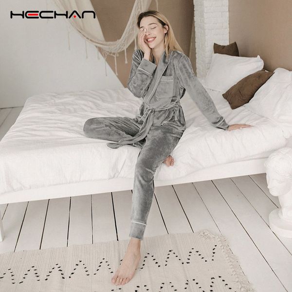 hechan gray velvet pajamas warm long sleeve home suit for women two piece set thick sleepwear night s autumn female 201113, Black;red
hechan gray velvet pajamas warm long sleeve home suit for women two piece set thick sleepwear night s autumn female 201113, Black;red