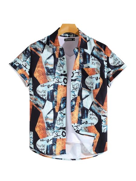 men letter & graphic print patched pocket shirt without tee 61ml#, White;black
men letter & graphic print patched pocket shirt without tee 61ml#, White;black