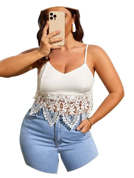 plus contrast guipure lace cami z8nv#, Black